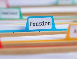 File cabinet with a pension folder